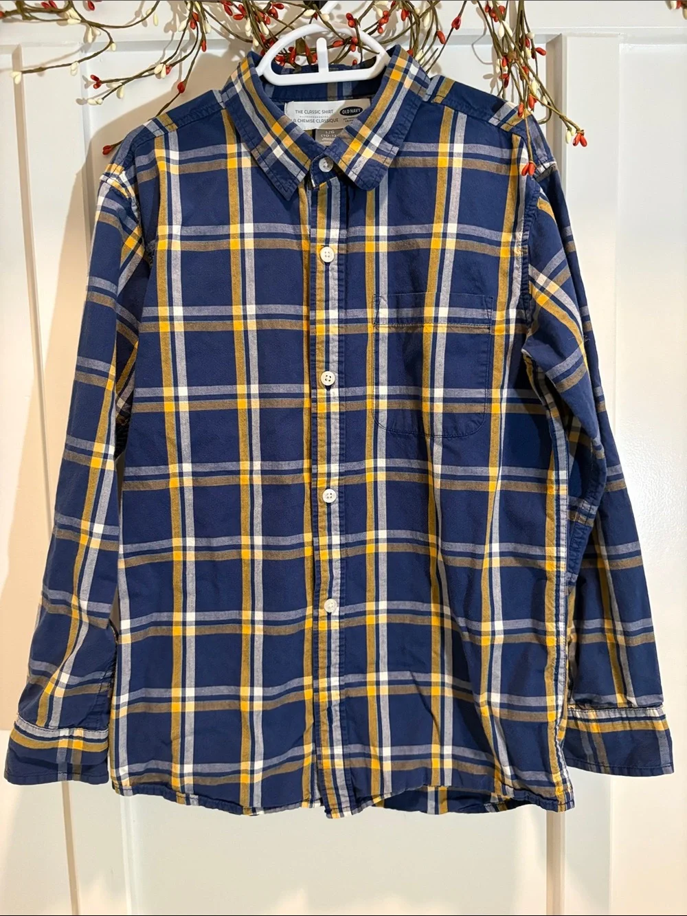 Old Navy Blue and Yellow Plaid Button-Down Shirt